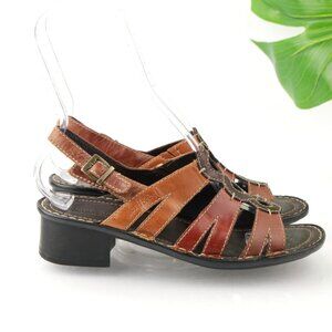Josef Siebel Womens Sandal Size 38 7 Tan Brown Leather Heel Strappy Slingback